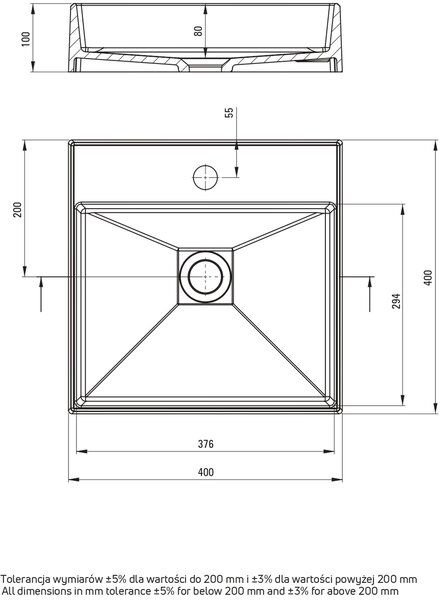 Deante Correo lavoar 40x40 cm pătrat de blat gri/piatră mat CQR_SU4S