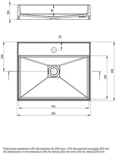 Deante Correo lavoar 50x40 cm dreptunghiular de blat gri/piatră mat CQR_SU5S