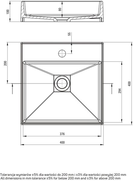 Deante Correo lavoar 40x40 cm pătrat de blat alb mat CQR_AU4S