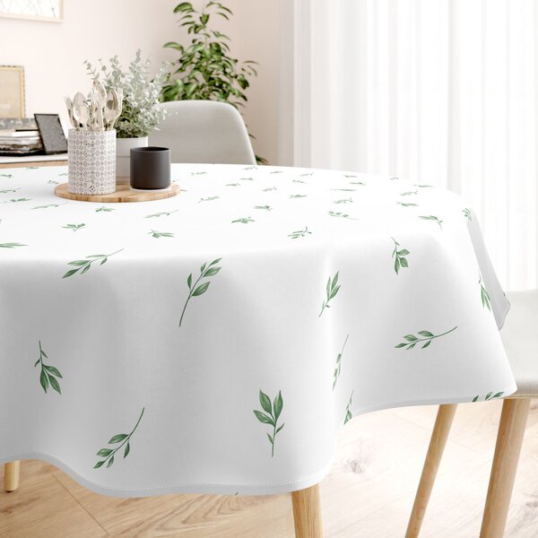 Goldea față de masă 100% bumbac - frunze de măslin - rotundă Ø 150 cm
