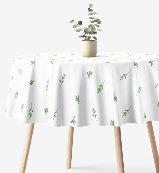 Goldea față de masă 100% bumbac - frunze de măslin - rotundă Ø 150 cm
