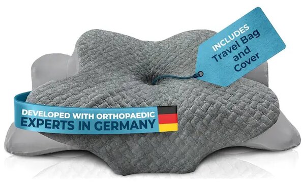 Perna ortopedica pentru gat, CEDA HOME, spuma cu memorie, husa din fibre de bambus, gri, 40x60x12-14cm