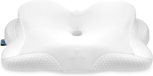 Perna ortopedica pentru gat CEDA HOME, 2 straturi de spuma cu memorie viscoelastica, Husa din fibre de bambus, Inaltime/fermitate reglabila, alb, 40 x 60 x 12-14 cm