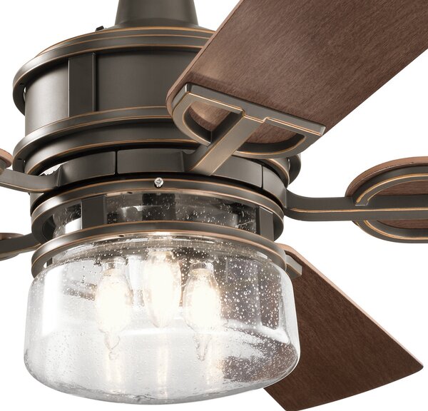 KICHLER Ventilator de tavan Lyndon, IP23, reglabil, Lemn, Camera de zi / sufragerie, Plastic