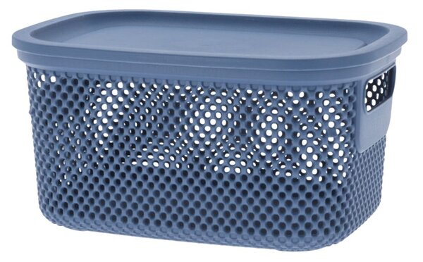 Coș depozitare cu capac din plastic perforat, Storage Solutions, albastru