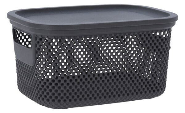 Coș depozitare cu capac din plastic perforat, Storage Solutions, gri
