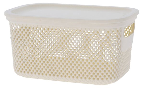 Coș depozitare cu capac din plastic perforat, 23×17×12 cm, Storage Solutions, alb