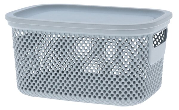 Coș depozitare cu capac din plastic perforat, Storage Solutions, gri deschis