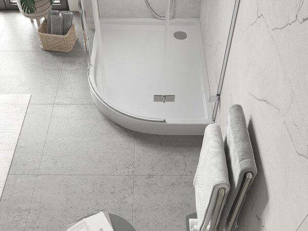 Mexen Flow+ cadă semicirculară asimetrică stânga 90 x 80 cm, luciu alb - 46Q108090LH