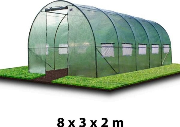 Sera gradina 8x3x2m tip tunel pentru legume, verde