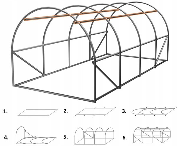 Solar gradina 6x3x2m tip tunel, folie UV4 140g/mp, cadru metalic galvanizat, 8 ferestre, pentru legume si plante
