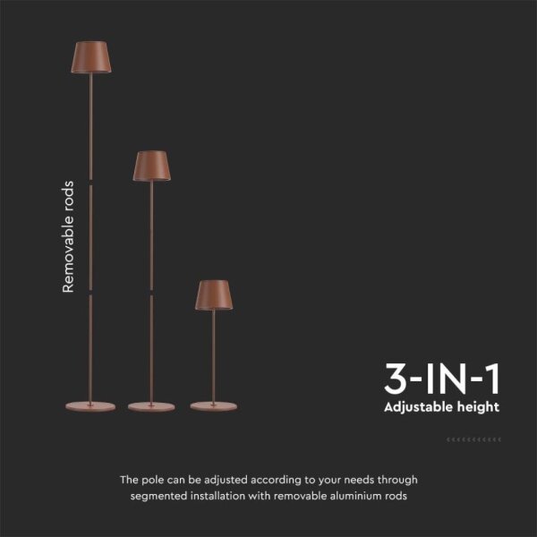 Lampă LED de podea 3în1, reglabilă, 4W, 5V, 4400mAh, 3000K, IP54, maro
