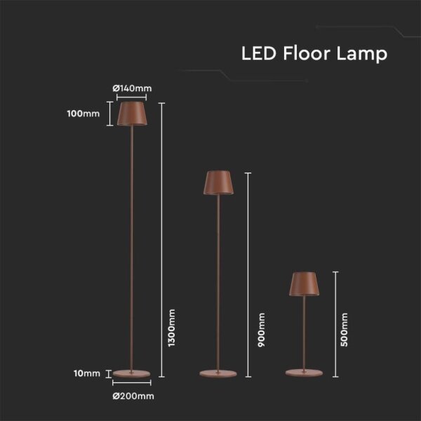 Lampă LED de podea 3în1, reglabilă, 4W, 5V, 4400mAh, 3000K, IP54, maro