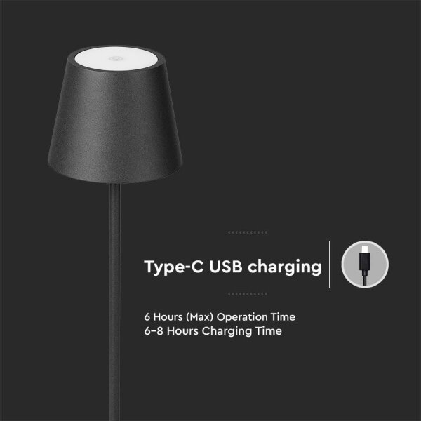 Lampă LED de podea 3în1, reglabilă, 4W, 5V, 4400mAh, 3000K, IP54, negru