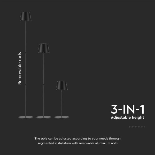 Lampă LED de podea 3în1, reglabilă, 4W, 5V, 4400mAh, 3000K, IP54, negru