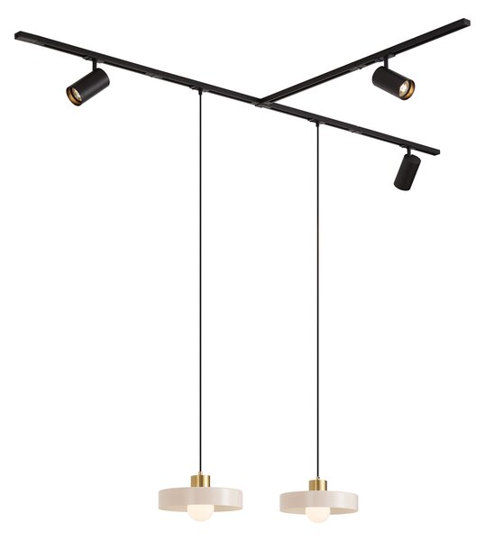 Sistem de șină modern negru cu 2 pendule albe și 3 spoturi monofazate - Iconic Jeana Luxe Jina