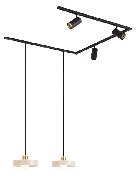 Sistem de șină modern negru cu 2 pendule albe și 3 spoturi monofazate - Iconic Jeana Luxe Jina