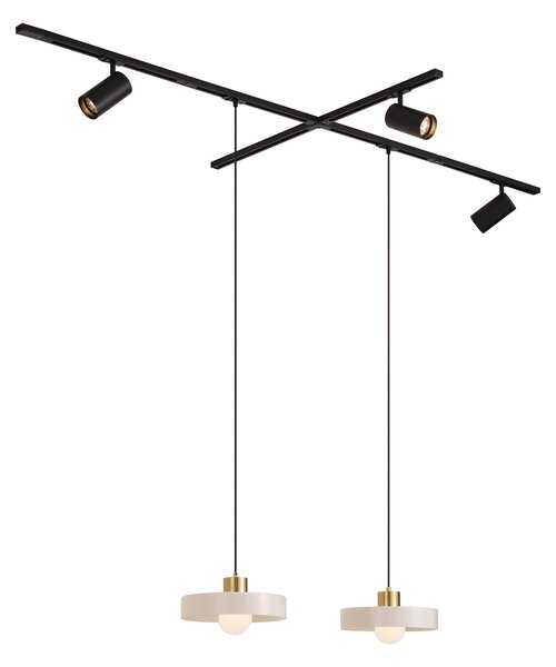 Sistem de șină modern negru cu 2 pendule albe și 3 spoturi monofazate - Iconic Jeana Luxe Jina