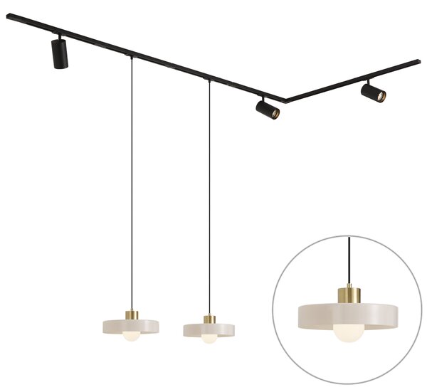 Sistem de șină modern negru cu 2 pendule albe și 3 spoturi monofazate - Iconic Jeana Luxe Jina