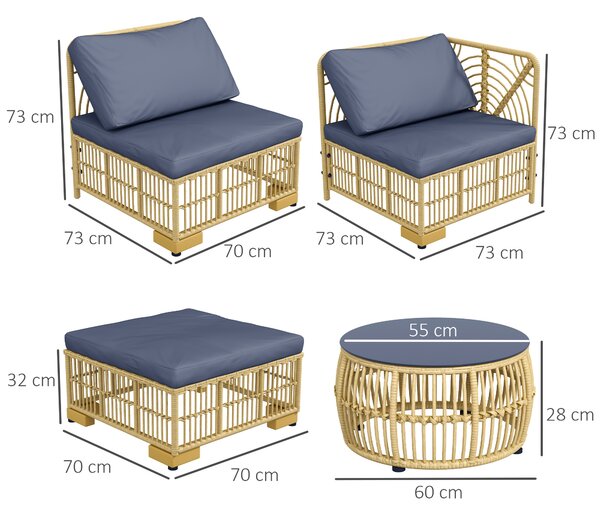 Outsunny Set de mobilier din rachita de 5 bucati, Gri