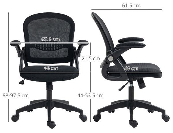 Vinsetto Scaun de Birou Ergonomic cu Spătar din Plasă, Scaun de Birou cu Înălțime Reglabilă, 65.5x61.5x88-97.5 cm, Negru | Aosom Romania