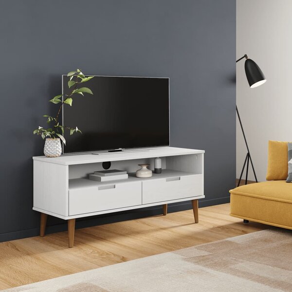 Comodă TV, alb, 106x40x49 cm, lemn masiv de pin