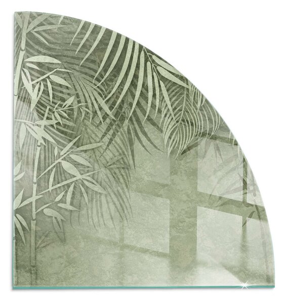 Placă semiovală din sticlă pentru șemineu Frunze tropicale pe fundal