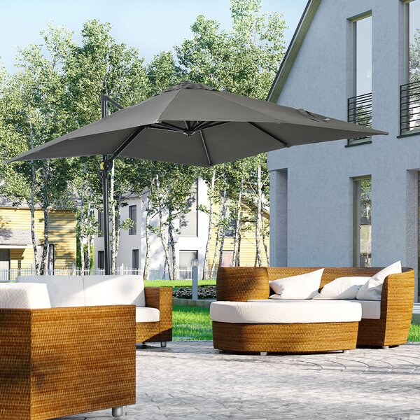 Outsunny Umbrelă de Grădină cu Manivelă de Mână cu Unghi Reglabil pe 5 Niveluri și Rotație la 360°, 245x245x248 cm, Gri | Aosom Romania