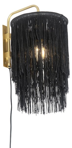 Lampă de perete orientală abajur negru auriu cu franjuri - Franxa