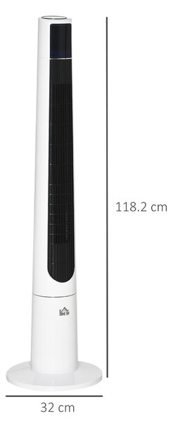 HOMCOM Ventilator Turn cu 3 Moduri și 3 Viteze cu Cronometru 12h, Ventilator de Podea ABS cu Telecomandă, Ø32x118.2 cm, Alb | Aosom Romania