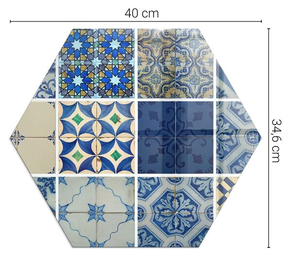 Placă hexagonală din sticlă pentru șemineu Modele ceramice pe fundal