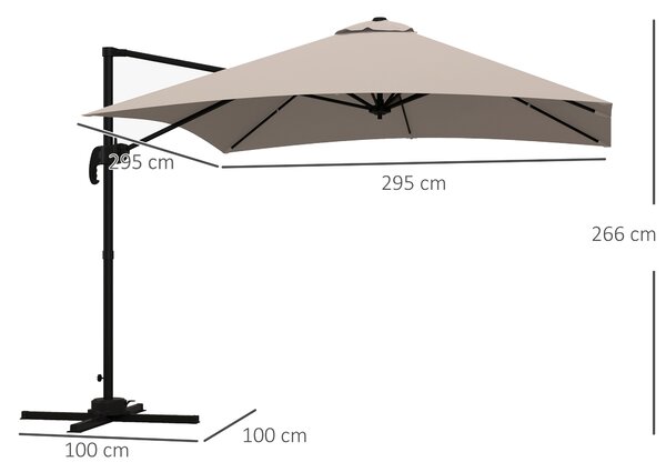 Outsunny Umbrelă de Soare cu 8 Lamele cu Pedală și Manivelă, Umbrelă de Soare din Aluminiu și Poliester, 295x295x266 cm, Kaki | Aosom Romania