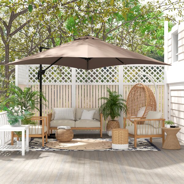 Outsunny Umbrelă de Soare cu 8 Lamele cu Pedală și Manivelă, Umbrelă de Soare din Aluminiu și Poliester, 295x295x266 cm, Kaki | Aosom Romania