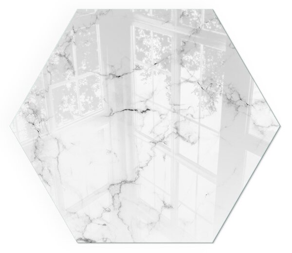 Placă hexagonală din sticlă pentru șemineu Motiv de marmură cu vene delicate