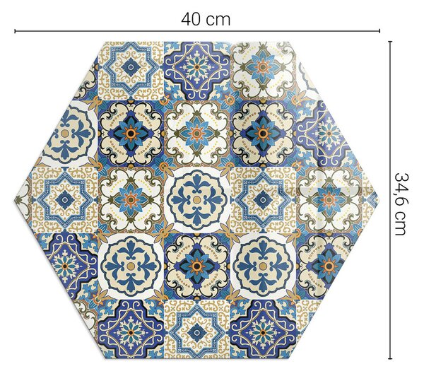 Placă hexagonală din sticlă pentru șemineu Motiv mozaic cu accente florale