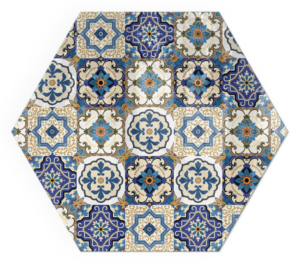 Placă hexagonală din sticlă pentru șemineu Motiv mozaic cu accente florale