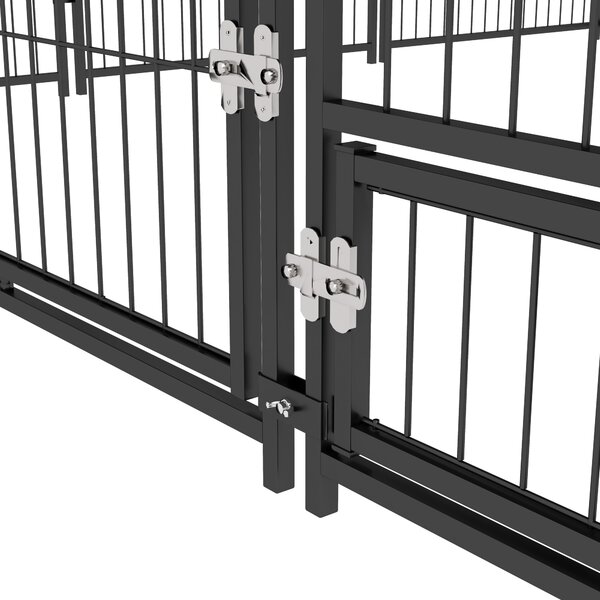 PawHut Tarc Câini din Metal cu Ușă pentru Bol, Padoc caine pentru Exterior cu Acoperiș din țesătură Oxford, 211x211x151 cm, Negru | Aosom Romania