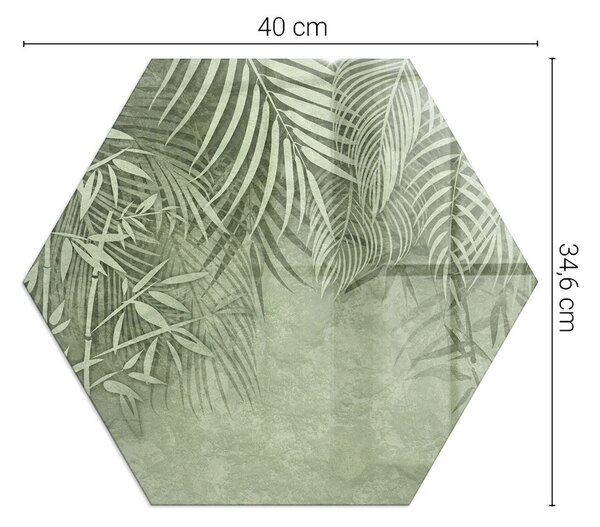 Placă hexagonală din sticlă pentru șemineu Frunze tropicale pe fundal