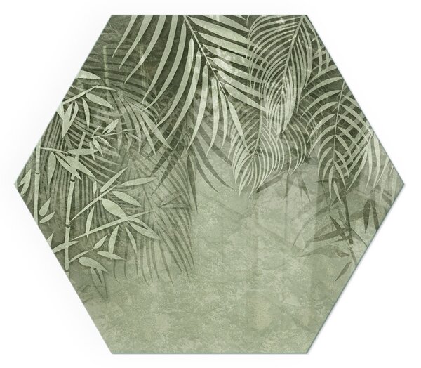 Placă hexagonală din sticlă pentru șemineu Frunze tropicale pe fundal