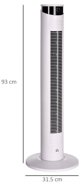 HOMCOM Ventilator Turn cu 3 Moduri și 3 Viteze cu Cronometru 12h, ABS și Ventilator de Podea cu Telecomandă, Ø31.5x93 cm, Alb | Aosom Romania