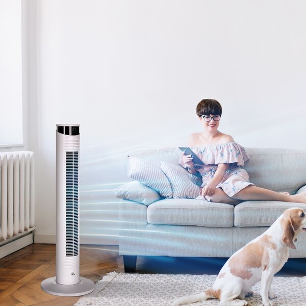 HOMCOM Ventilator Turn cu 3 Moduri și 3 Viteze cu Cronometru 12h, ABS și Ventilator de Podea cu Telecomandă, Ø31.5x93 cm, Alb | Aosom Romania