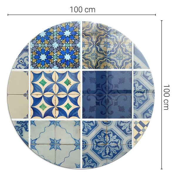 Placă rotundă din sticlă pentru șemineu Modele ceramice pe fundal