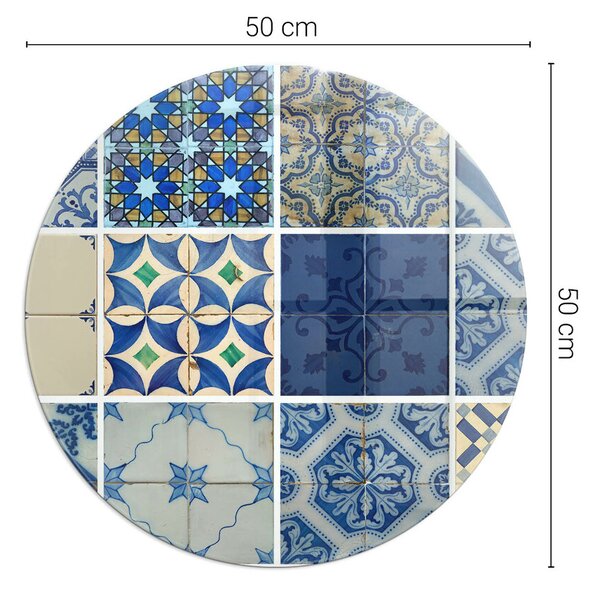 Placă rotundă din sticlă pentru șemineu Modele ceramice pe fundal