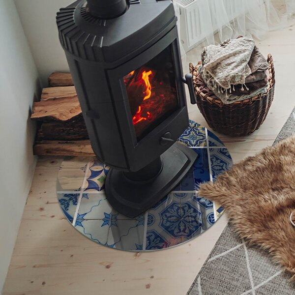 Placă rotundă din sticlă pentru șemineu Modele ceramice pe fundal