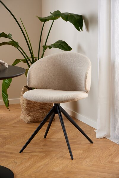 MAZZONI EXPORT NELA Bej (material Basel 24)/picioare negre - SCAUN MODERN ÎMPLĂTIT ROTATIV TAPIȚAT PENTRU SALON/LIVING/BIROU BOHO
