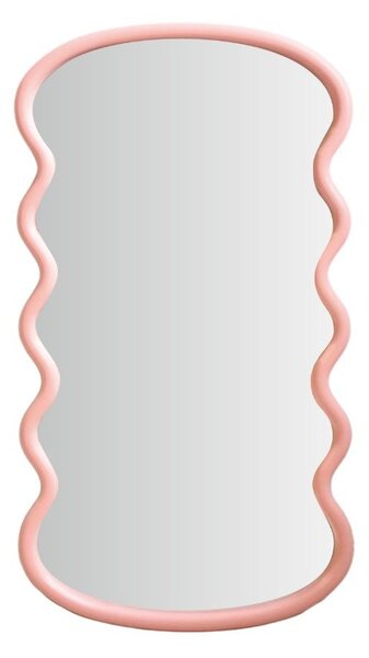 Oglindă decorativă, cu ramă ondulată, culoarea roz pudrat, 55x30x25 cm