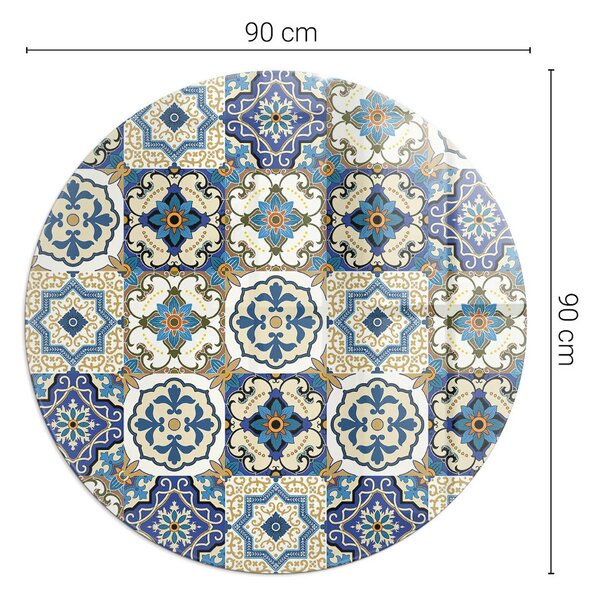 Placă rotundă din sticlă pentru șemineu Motiv mozaic cu accente florale