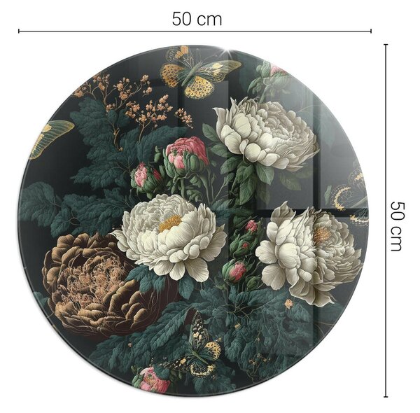 Placă rotundă din sticlă pentru șemineu Motiv floral cu fluturi