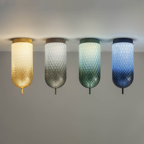OLEV Plafonieră LED Curuba, verde, sticlă, înălțime 40 cm, 2.700 K, Verde, Camera de zi / sufragerie, Sticlă, Design