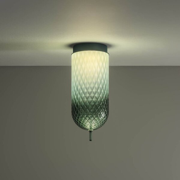 OLEV Plafonieră LED Curuba, verde, sticlă, înălțime 40 cm, 2.700 K, Verde, Camera de zi / sufragerie, Sticlă, Design